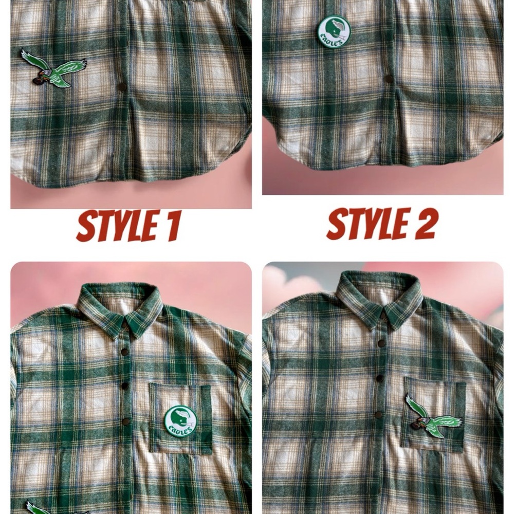 Womens Eagles Green Plaid/Flannel Button Down